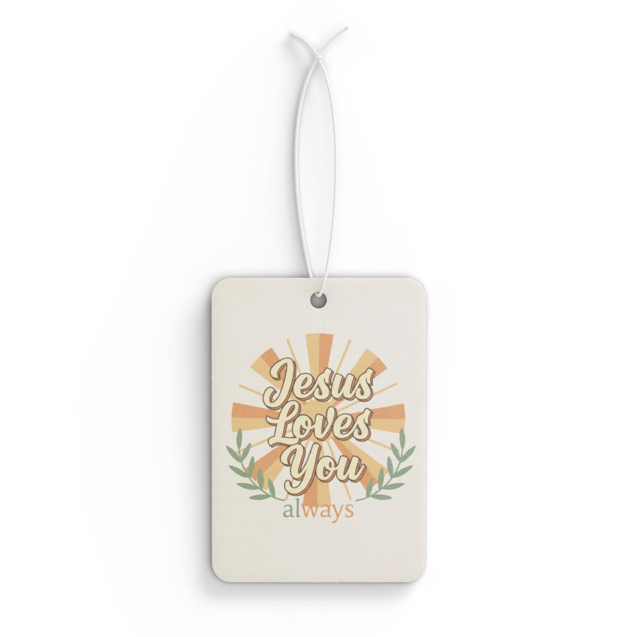 Jesus Loves You Car Air Freshener — Retro Sunburst Christian Scent Tag