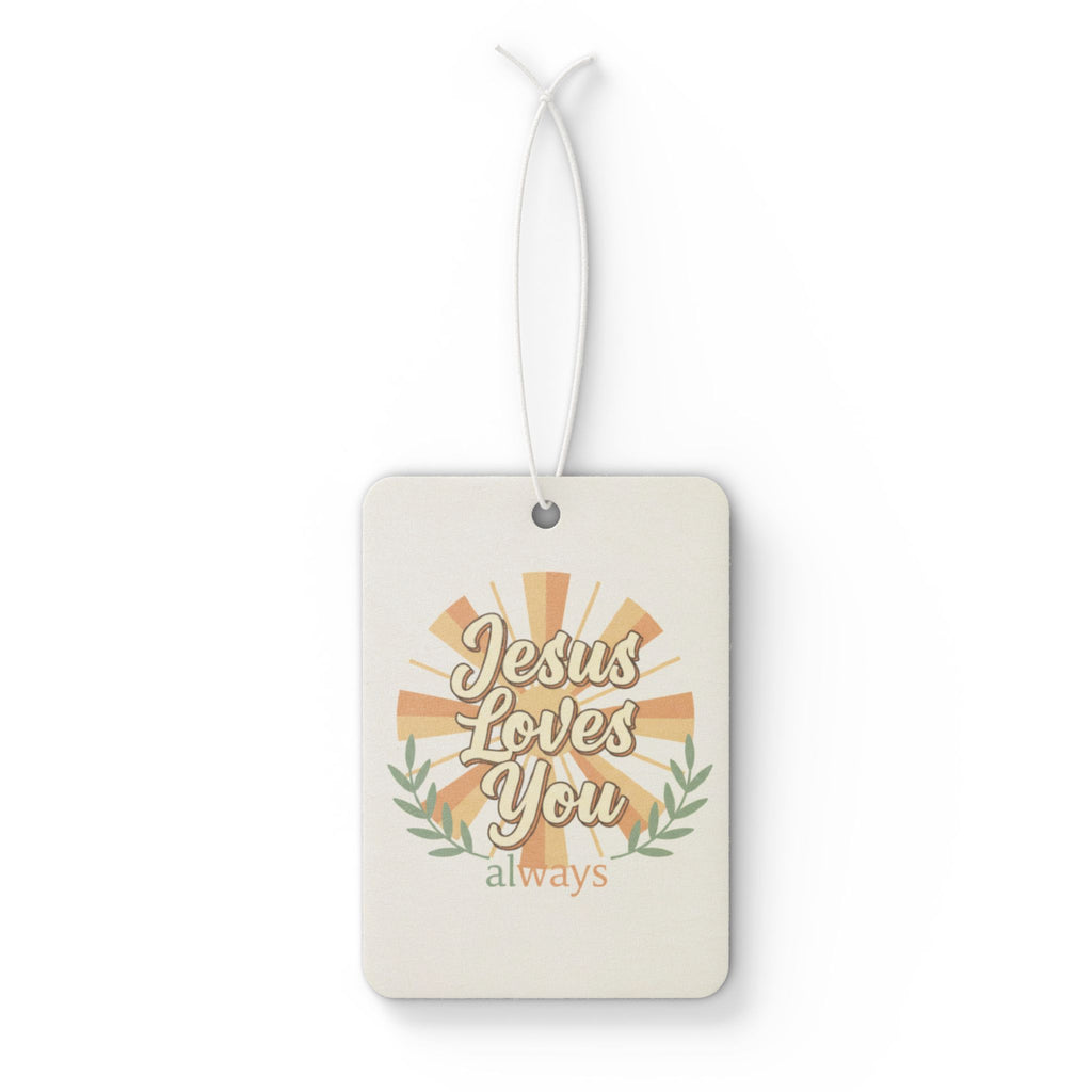 Jesus Loves You Car Air Freshener — Retro Sunburst Christian Scent Tag