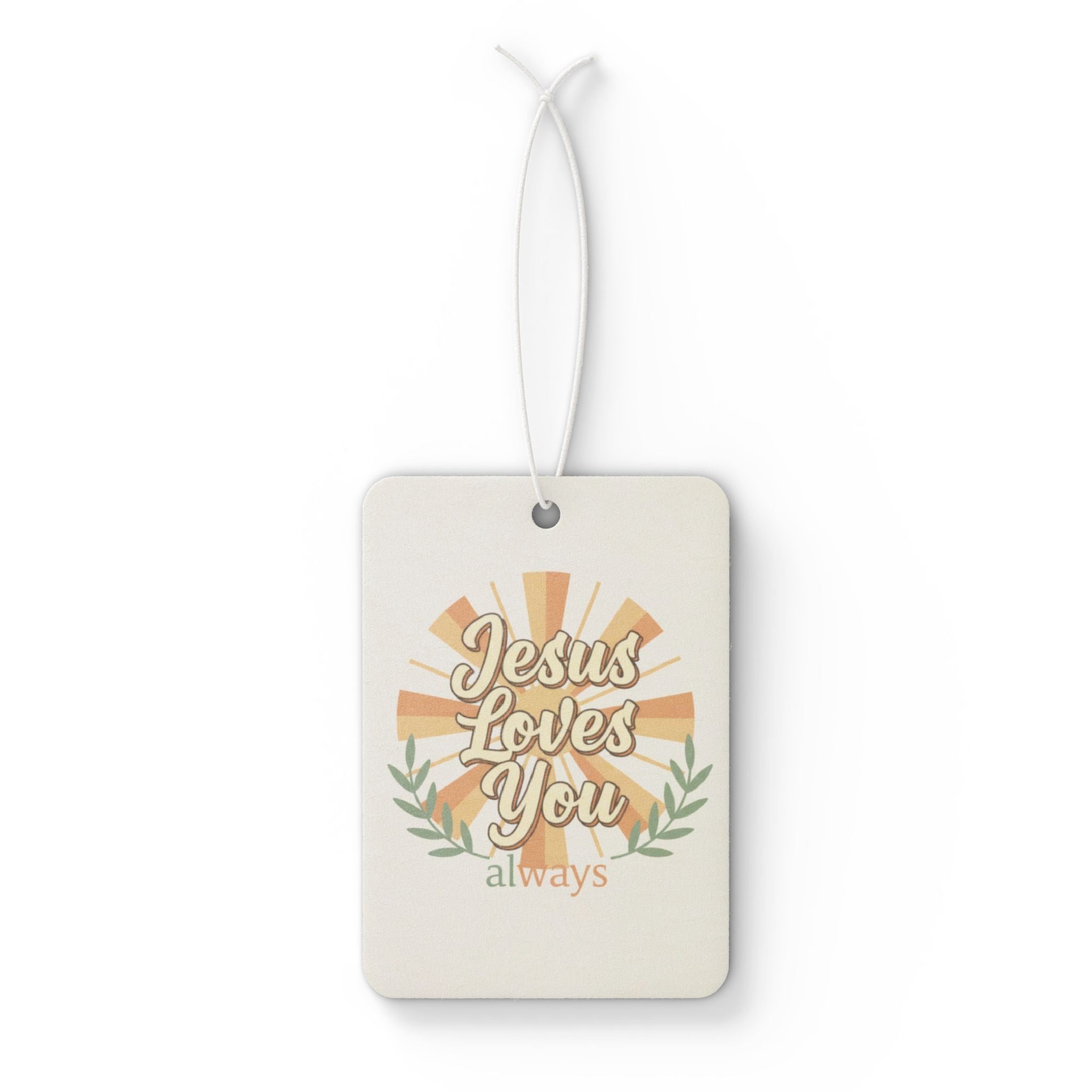Jesus Loves You Car Air Freshener — Retro Sunburst Christian Scent Tag