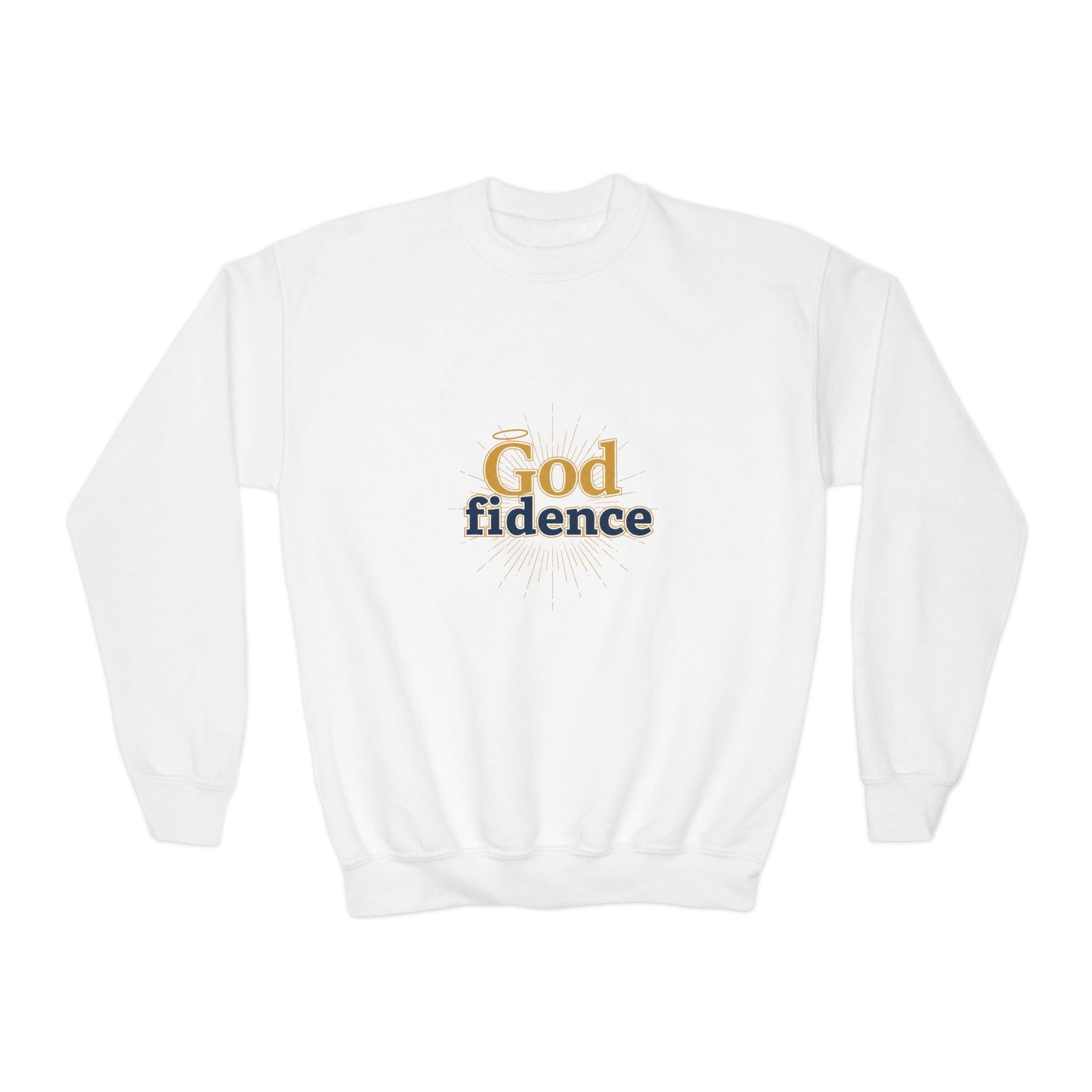 Youth Sweatshirt — "Godfidence: Because I'm Confident in Christ" Christian Crewneck