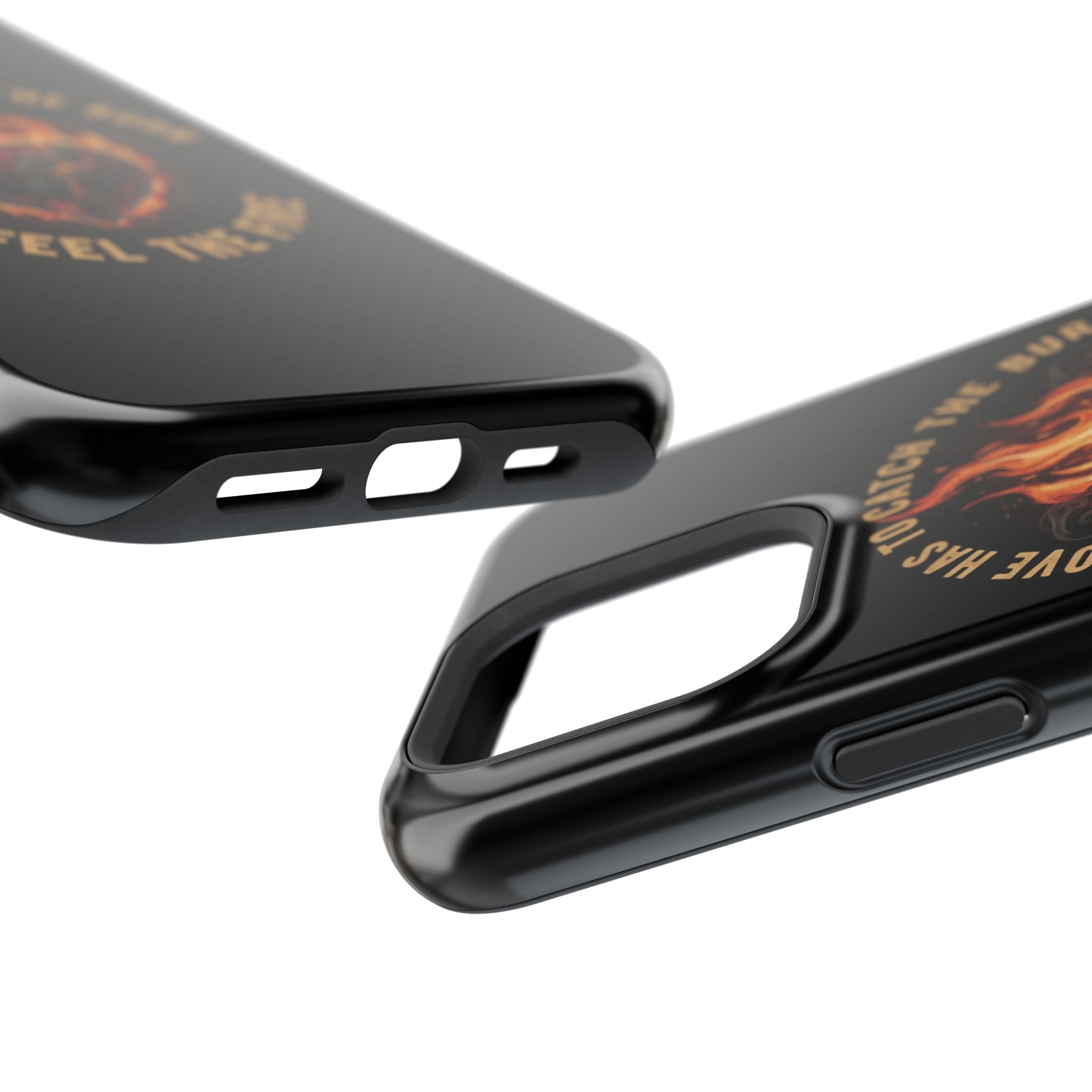 Magnetic Impact-Resistant Phone Case — “Love Has to Catch the Burn to Feel the Fire” Flaming Heart Design