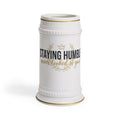 Staying Humble Beer Stein Mug — Ceramic German-Style Beer Tankard with Gold Accents