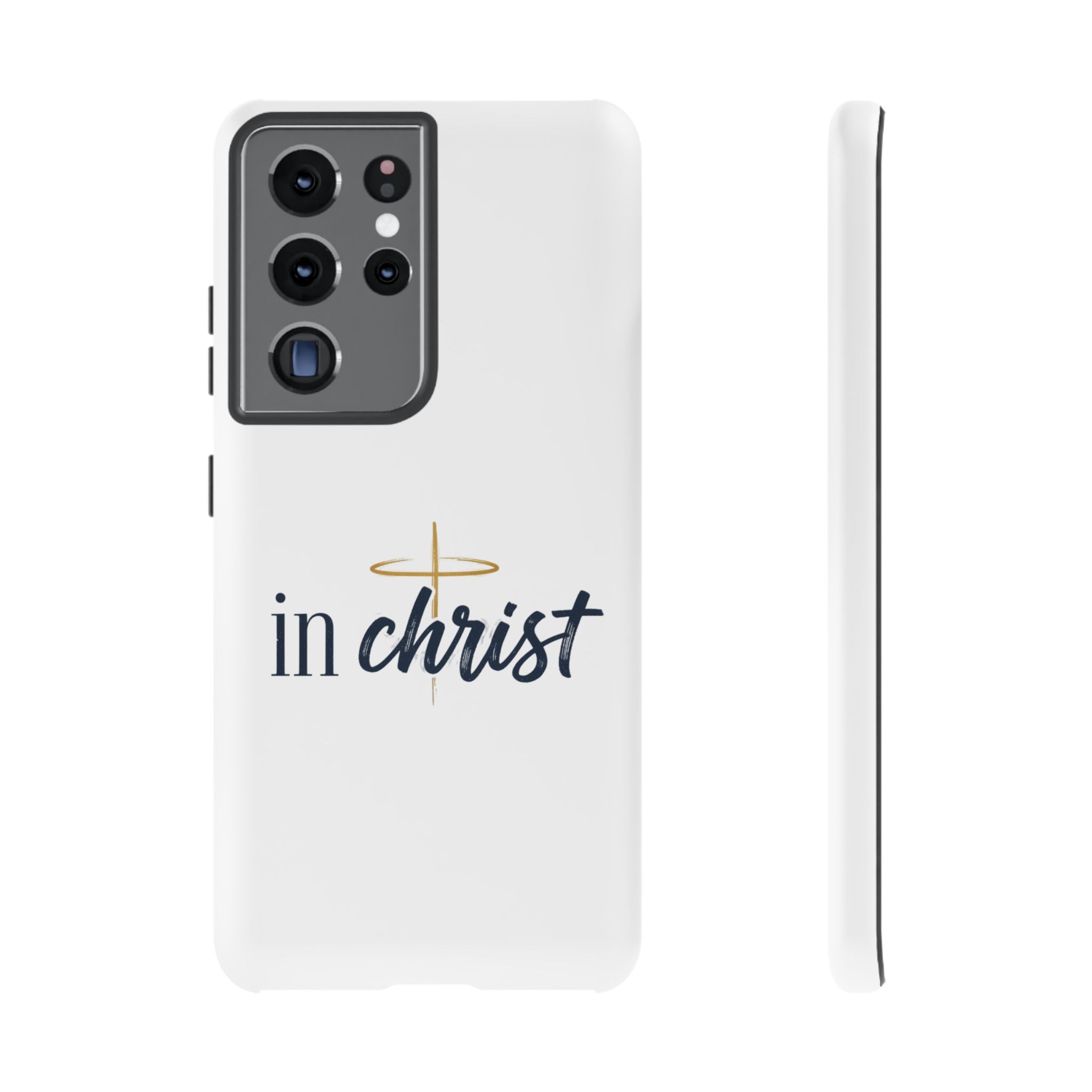 Christian Phone Case - "In Christ" Cross Design, Faith Protective Tough Case