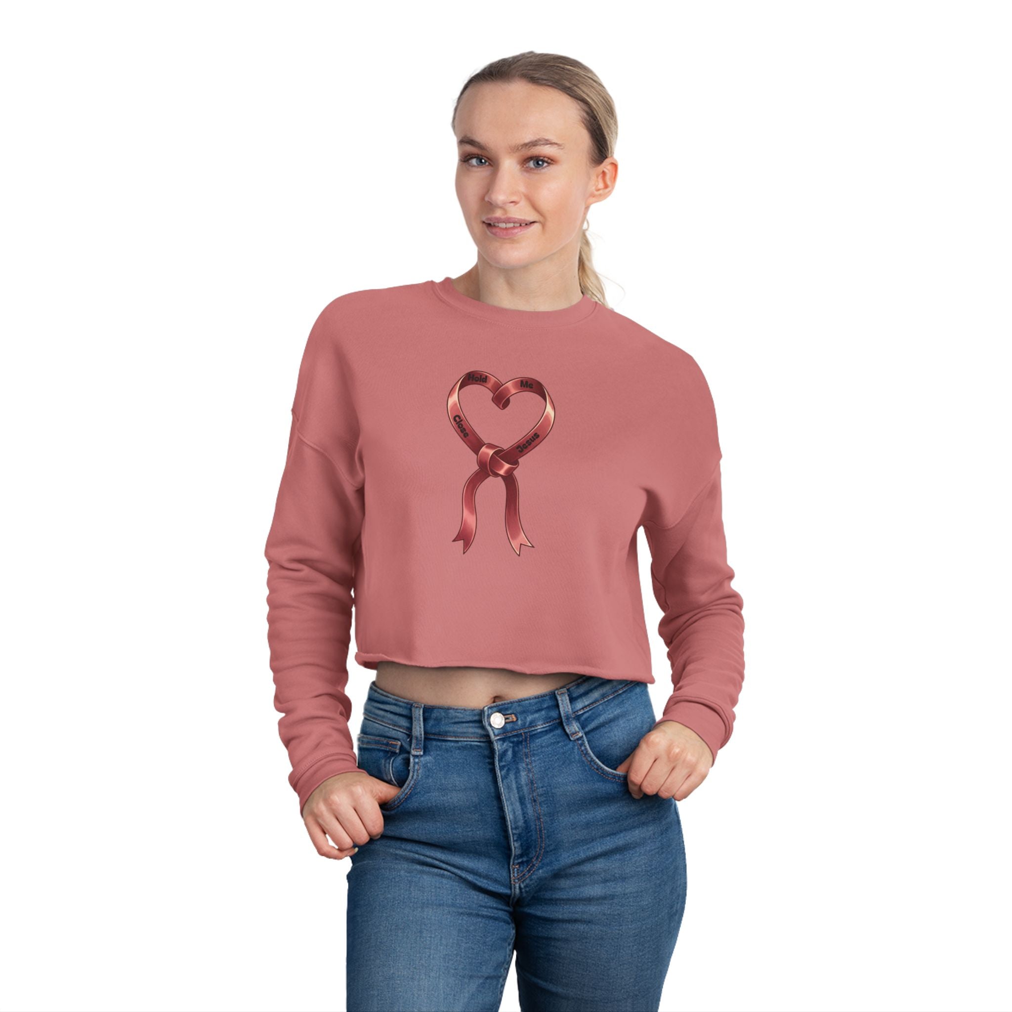 Breast Cancer Awareness Heart Ribbon Cropped Sweatshirt