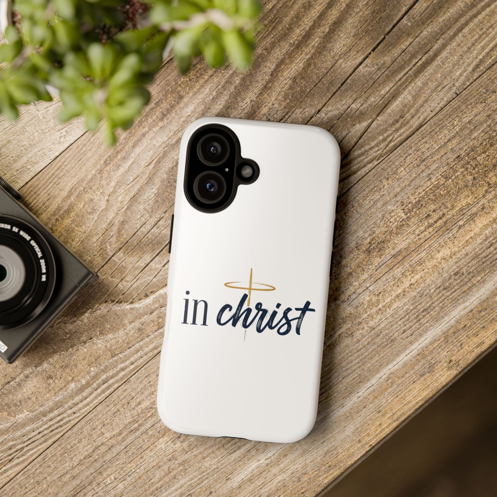 Christian Phone Case - "In Christ" Cross Design, Faith Protective Tough Case