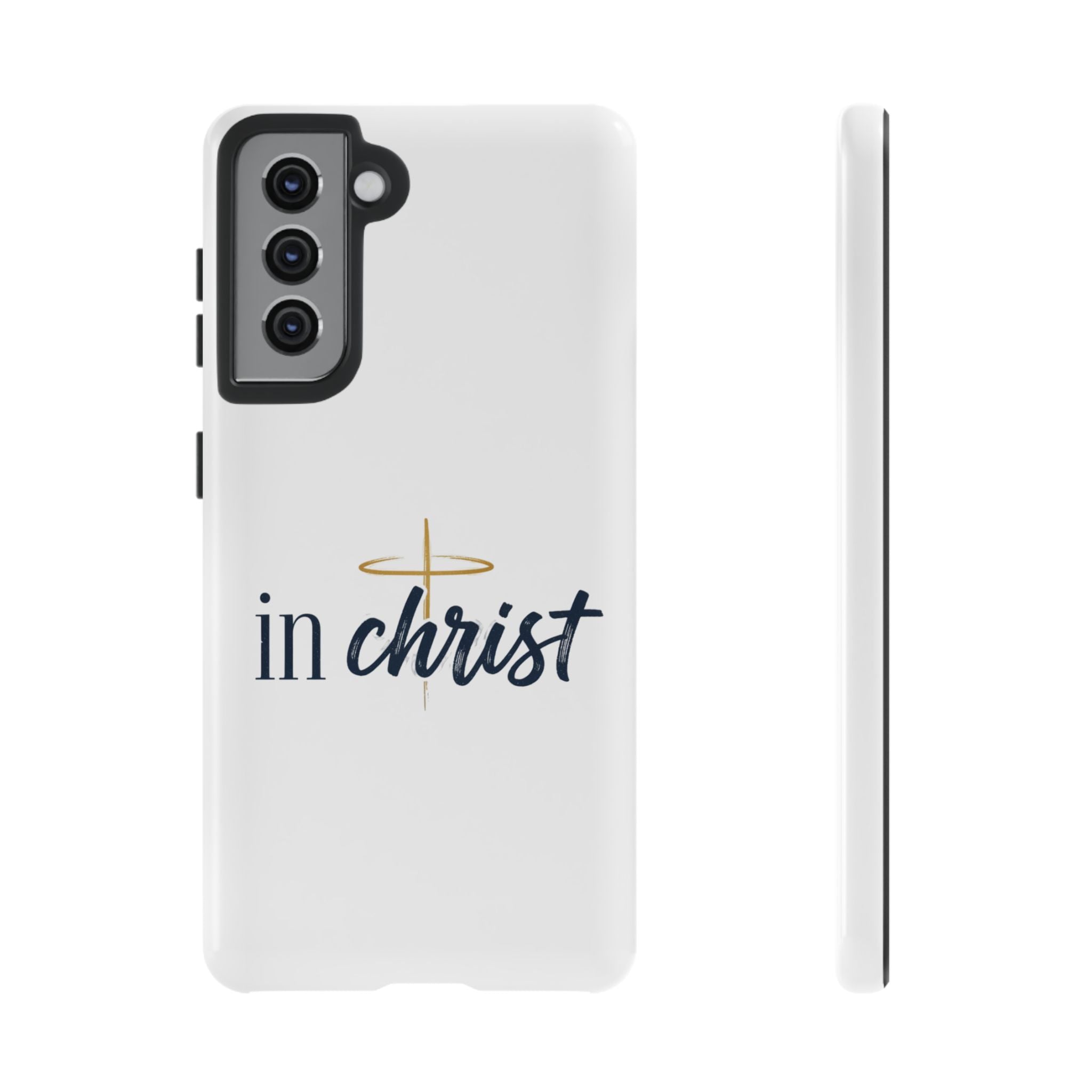Christian Phone Case - "In Christ" Cross Design, Faith Protective Tough Case