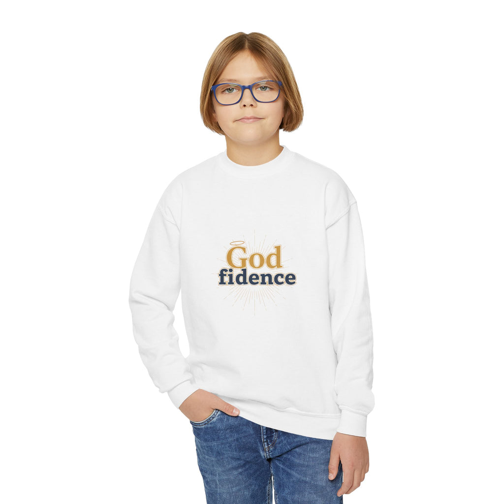 Youth Sweatshirt — "Godfidence: Because I'm Confident in Christ" Christian Crewneck