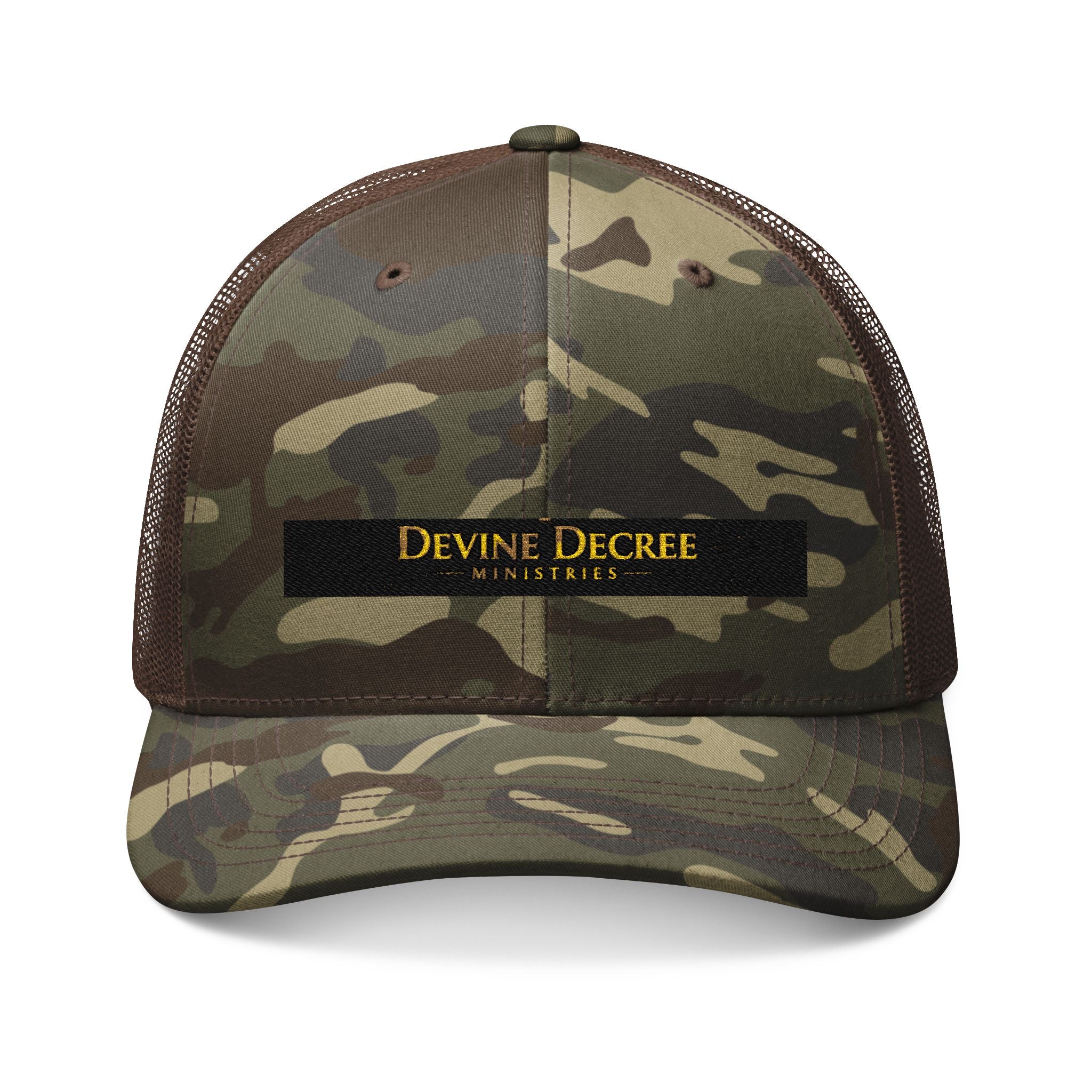 Covered in Christ Camo Trucker Hat — Embroidered Christian Baseball Cap