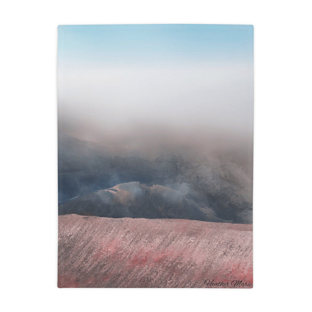 Mist-Covered Mountain Plush Fleece Blanket — Soft Scenic Landscape Throw