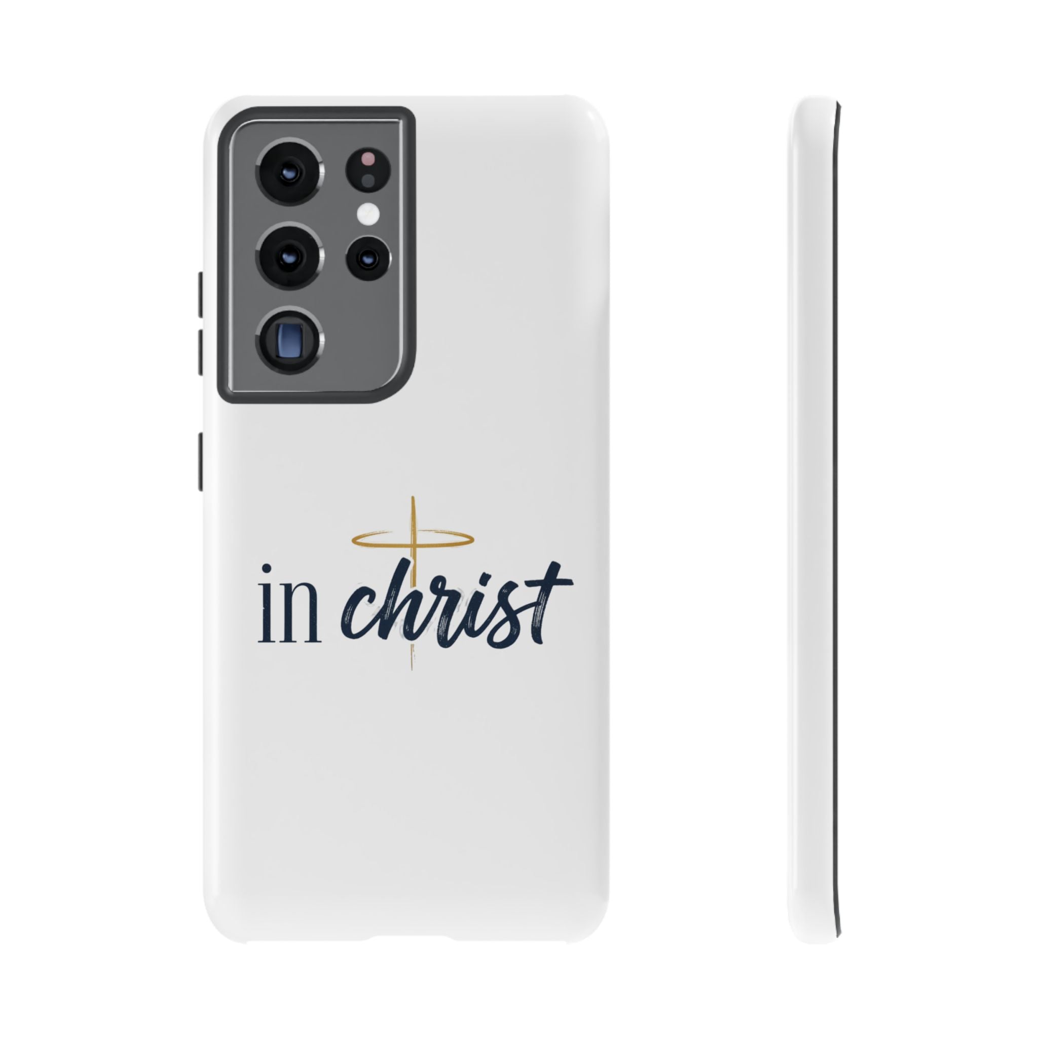 Christian Phone Case - "In Christ" Cross Design, Faith Protective Tough Case