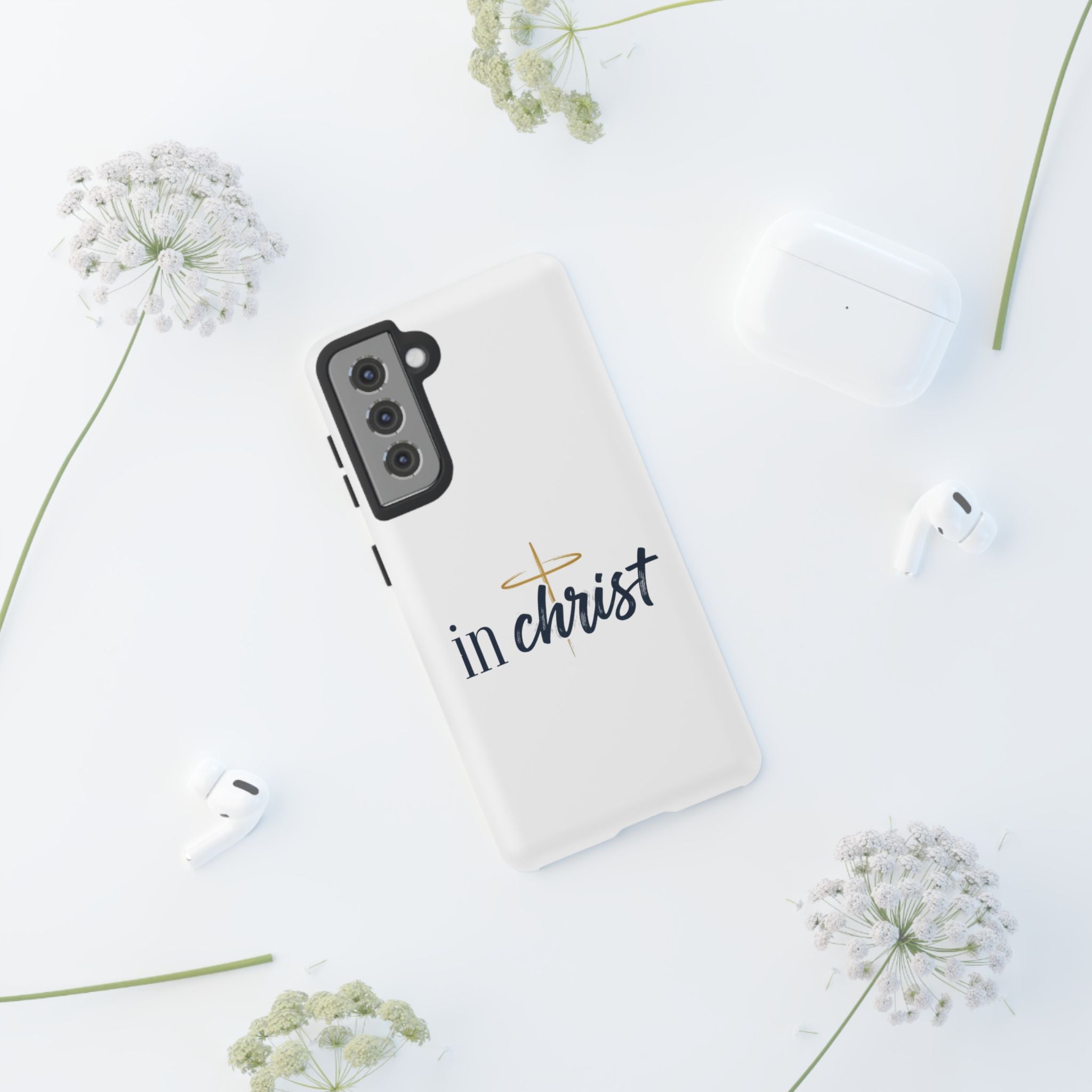 Christian Phone Case - "In Christ" Cross Design, Faith Protective Tough Case