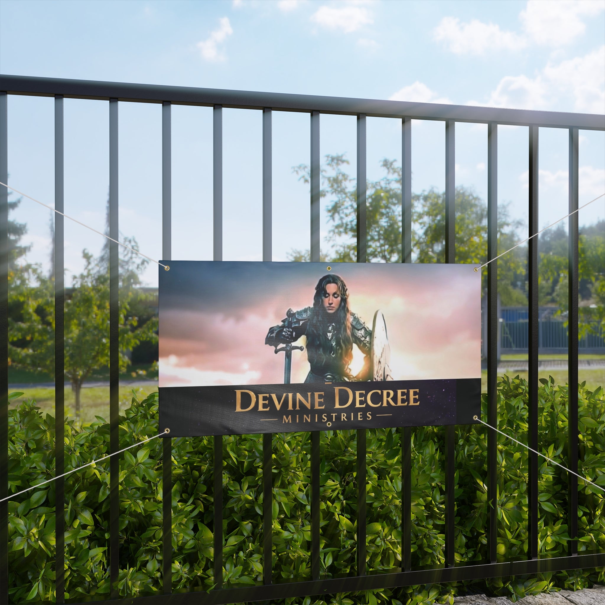 Devine Decree Ministries Matte Banner — Inspirational Warrior Faith Outdoor/Indoor Sign