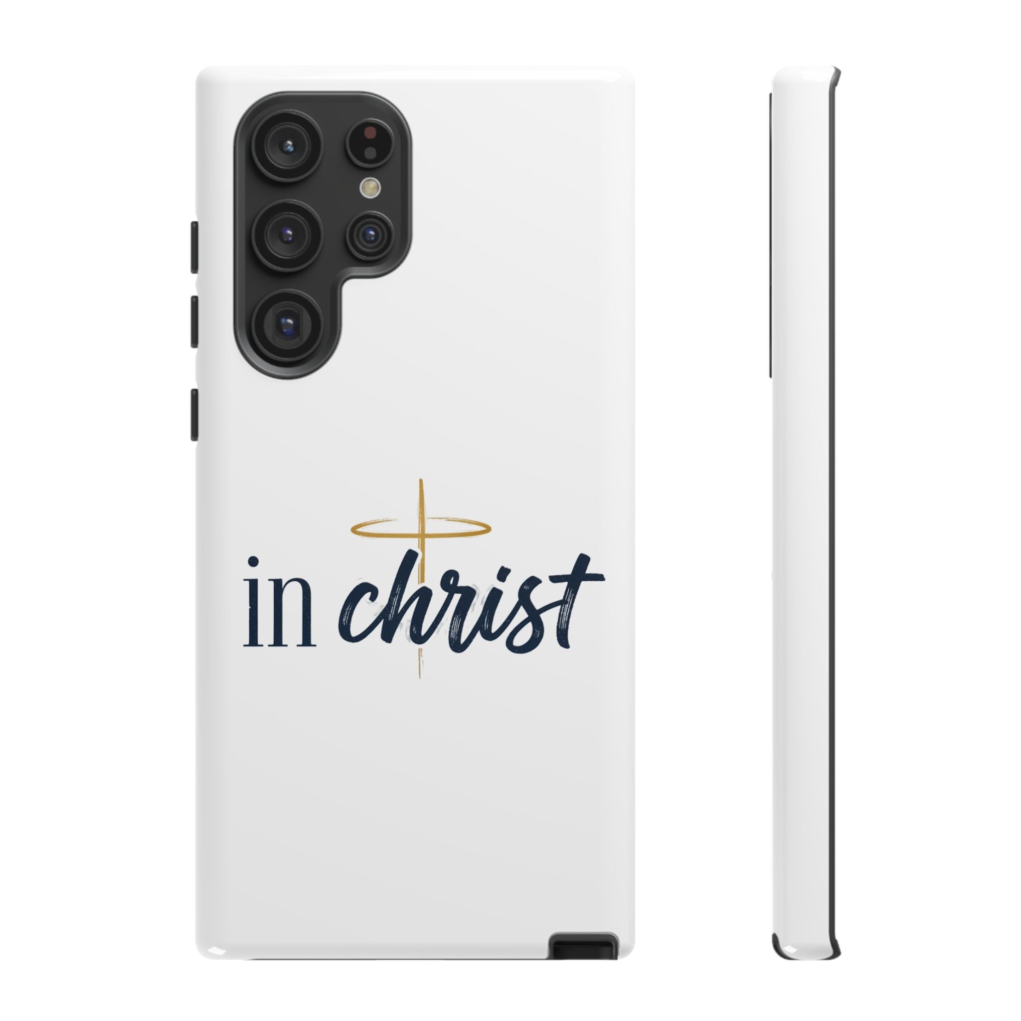 Christian Phone Case - "In Christ" Cross Design, Faith Protective Tough Case