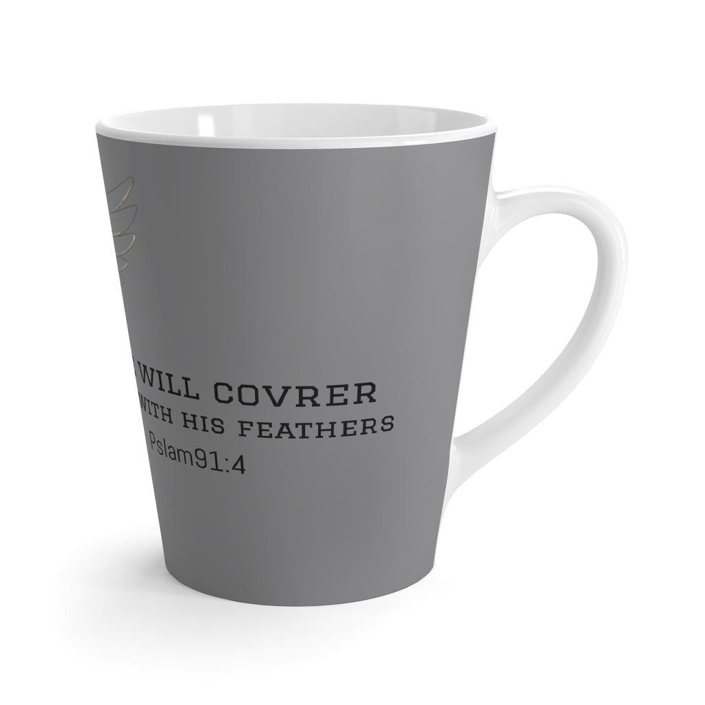 Inspirational Psalm 91 Latte Mug — 'He Will Cover You With His Feathers' Faith Coffee Cup