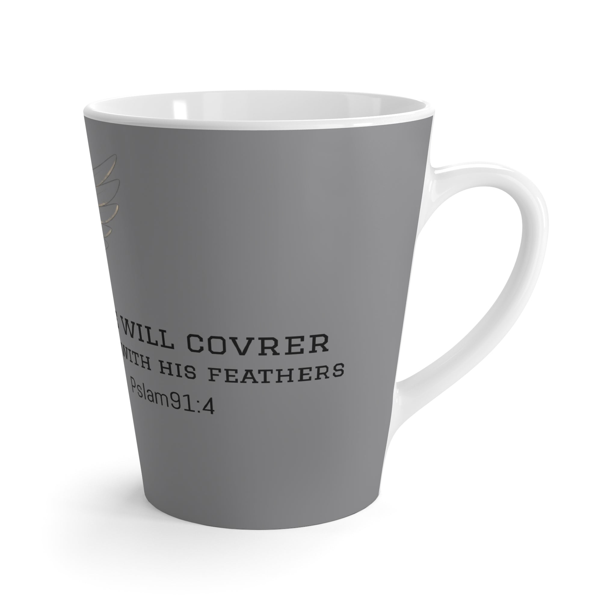 Inspirational Psalm 91 Latte Mug — 'He Will Cover You With His Feathers' Faith Coffee Cup