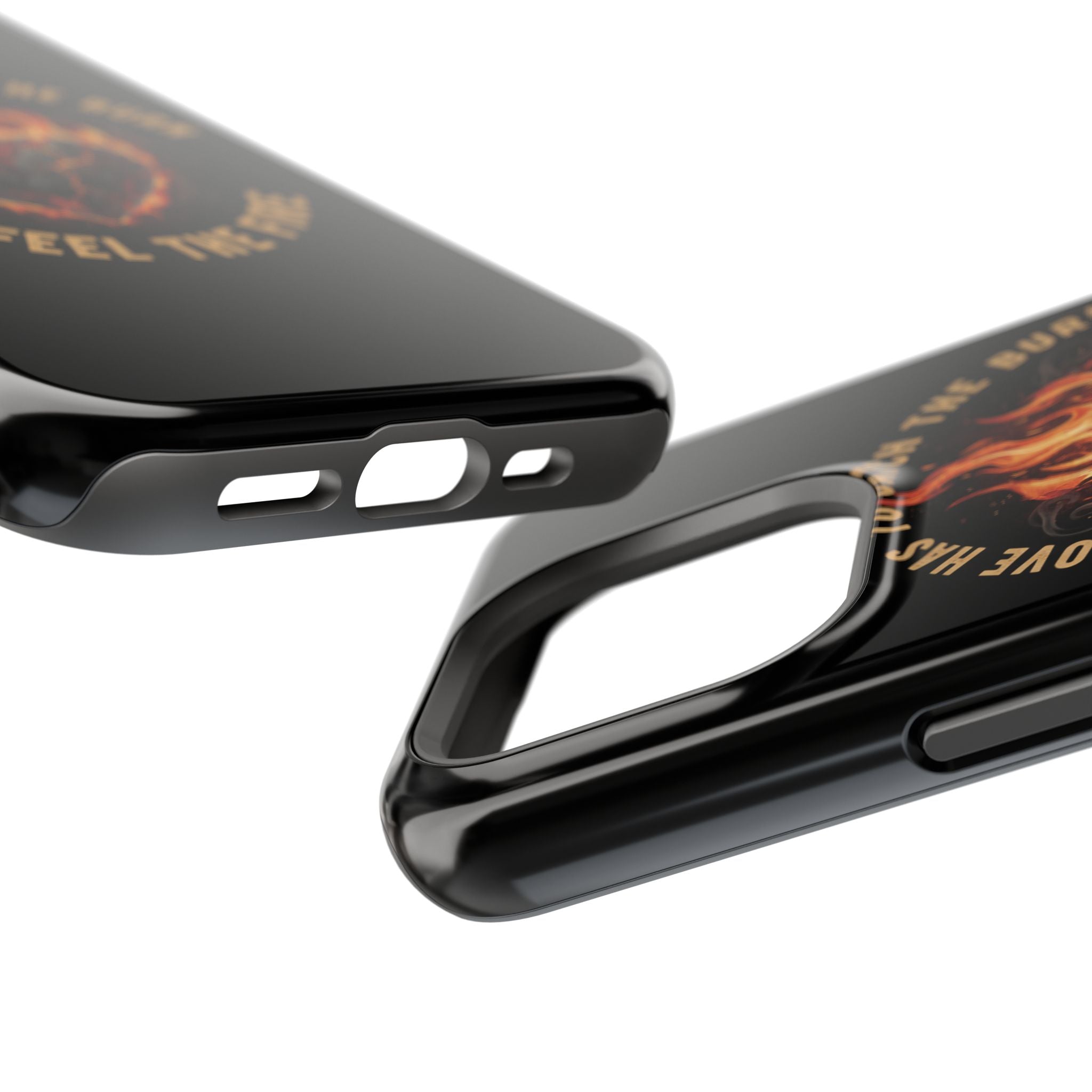 Magnetic Impact-Resistant Phone Case — “Love Has to Catch the Burn to Feel the Fire” Flaming Heart Design
