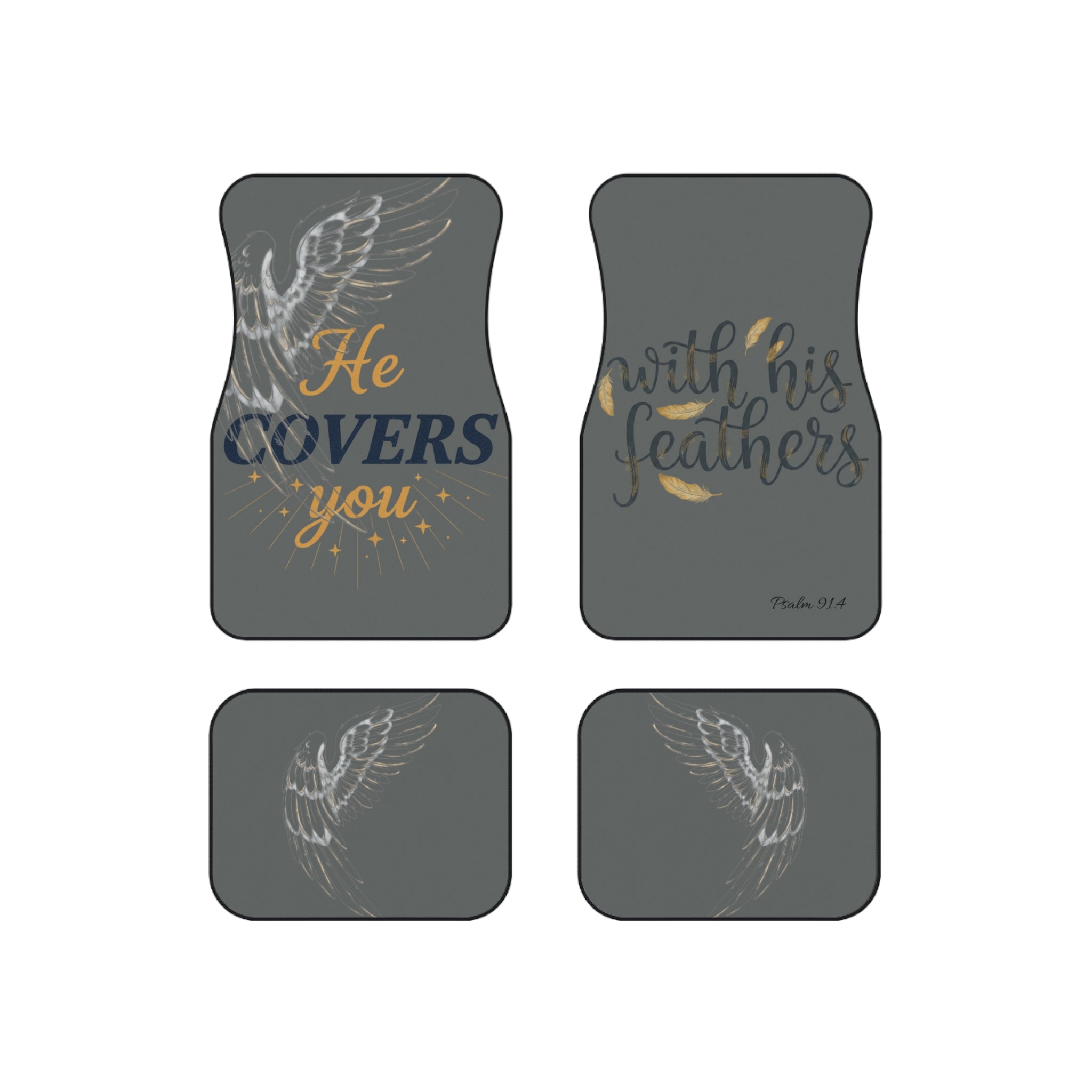 He Covers You Car Floor Mats (Set of 4) — Christian Scripture 'With His Feathers' Auto Mats