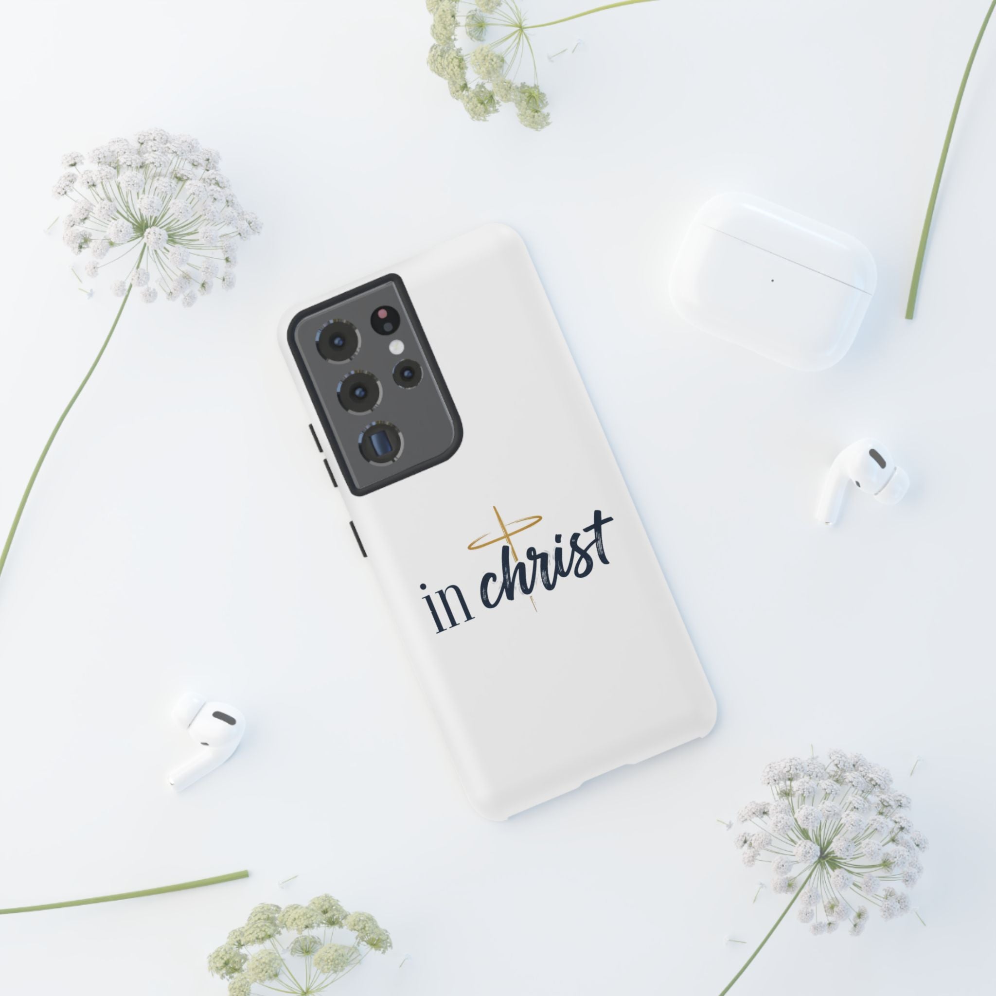 Christian Phone Case - "In Christ" Cross Design, Faith Protective Tough Case