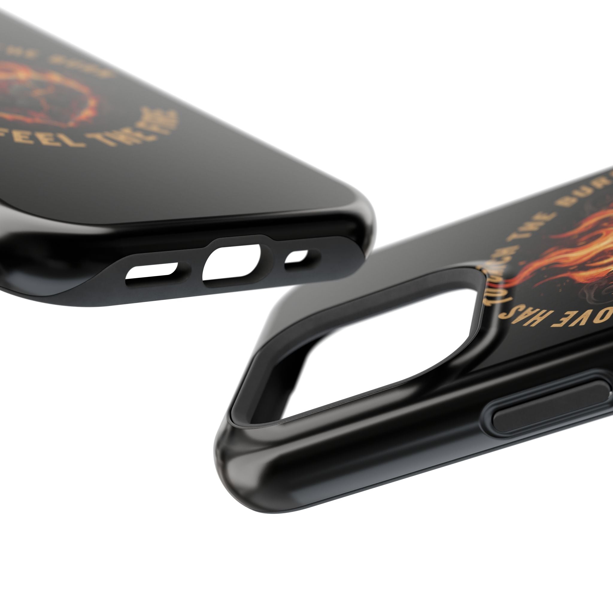 Magnetic Impact-Resistant Phone Case — “Love Has to Catch the Burn to Feel the Fire” Flaming Heart Design