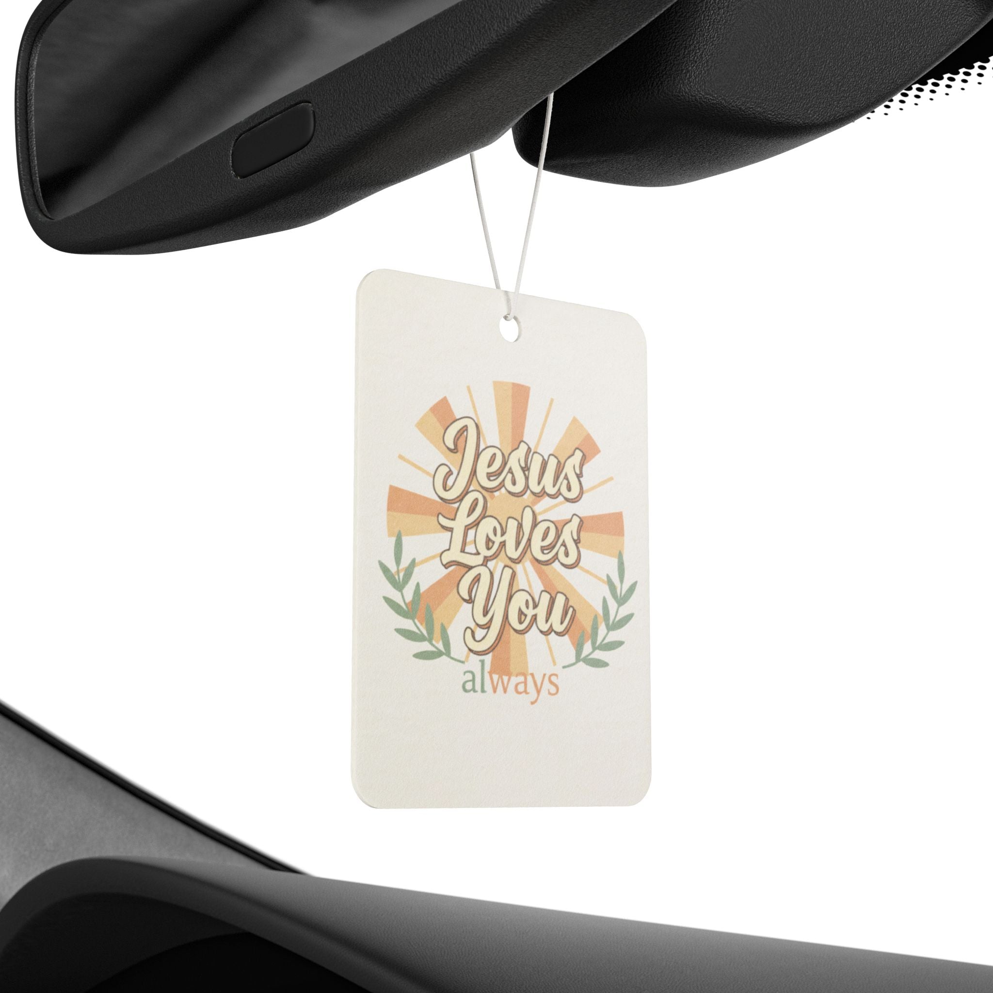 Jesus Loves You Car Air Freshener — Retro Sunburst Christian Scent Tag