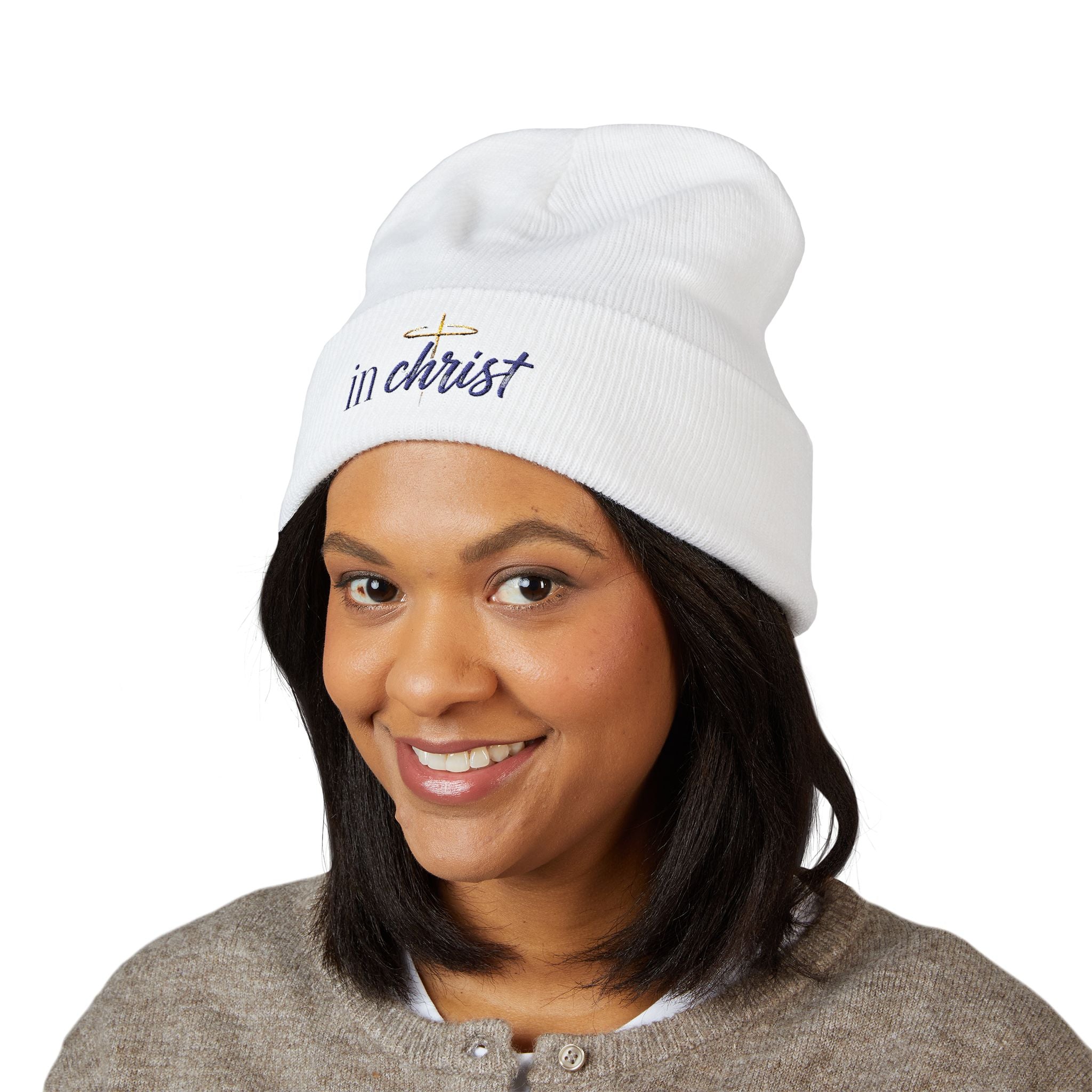 Embroidered Cuffed Beanie — "Never Bitter Only Better" Cozy Knit Hat