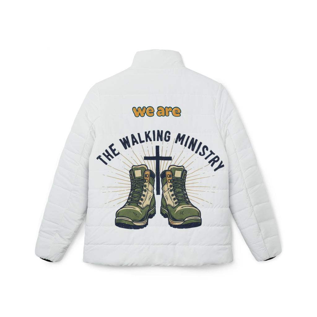 Women’s Puffer Jacket — “We Are The Walking Ministry” Graphic