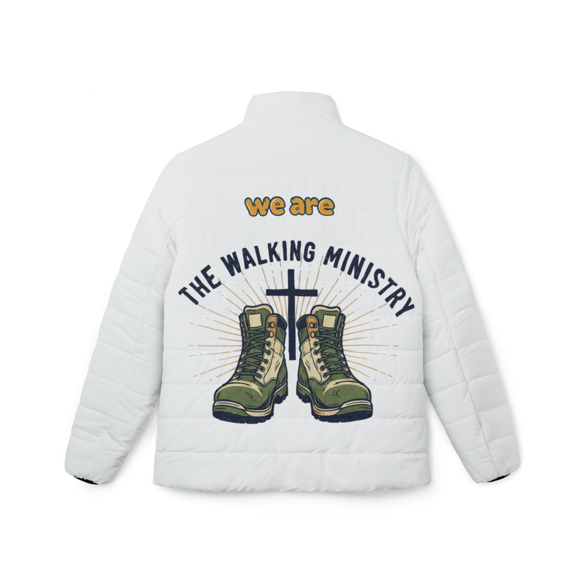 Women’s Puffer Jacket — “We Are The Walking Ministry” Graphic