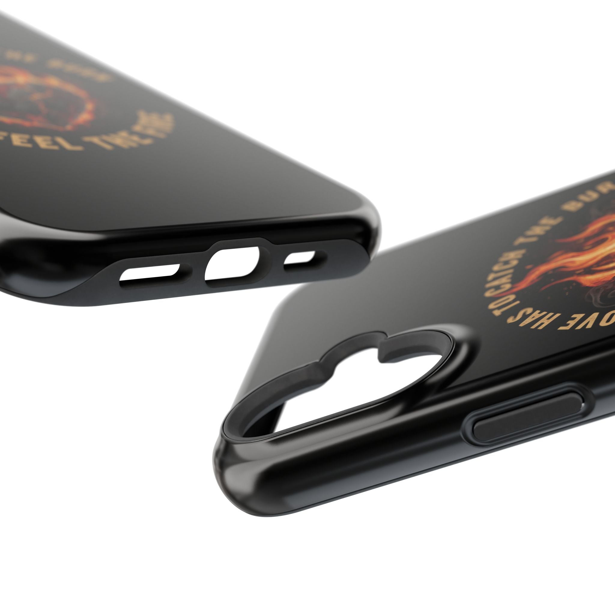 Magnetic Impact-Resistant Phone Case — “Love Has to Catch the Burn to Feel the Fire” Flaming Heart Design