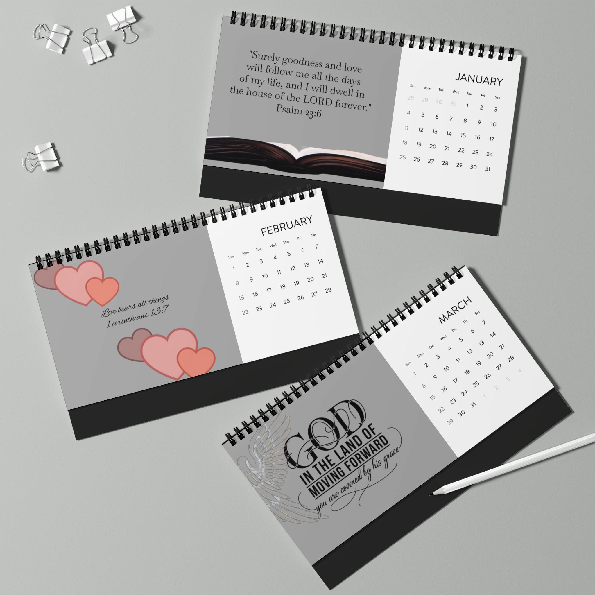 Inspirational Psalm 91:11 Desktop Calendar (2026 Grid)