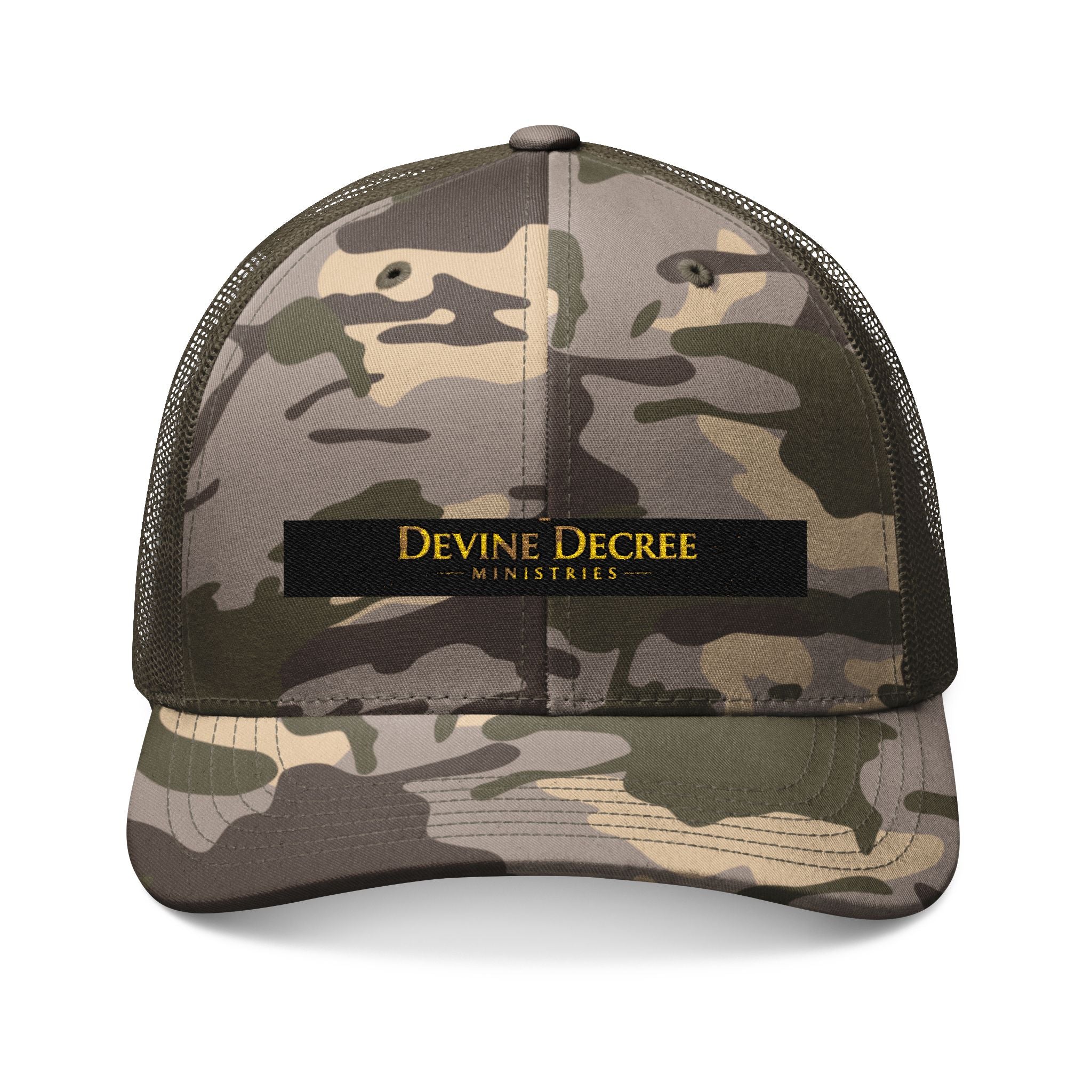 Covered in Christ Camo Trucker Hat — Embroidered Christian Baseball Cap