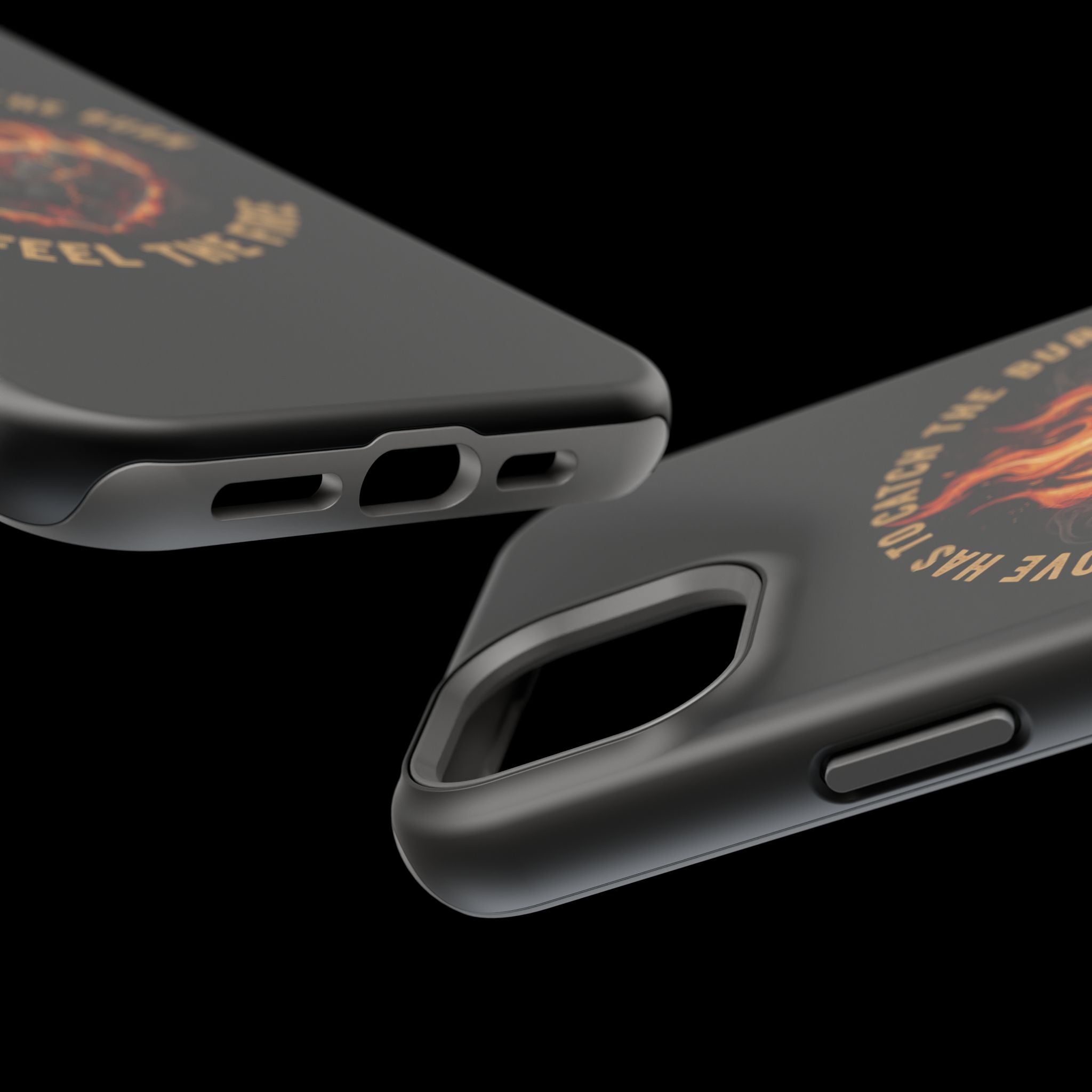 Magnetic Impact-Resistant Phone Case — “Love Has to Catch the Burn to Feel the Fire” Flaming Heart Design