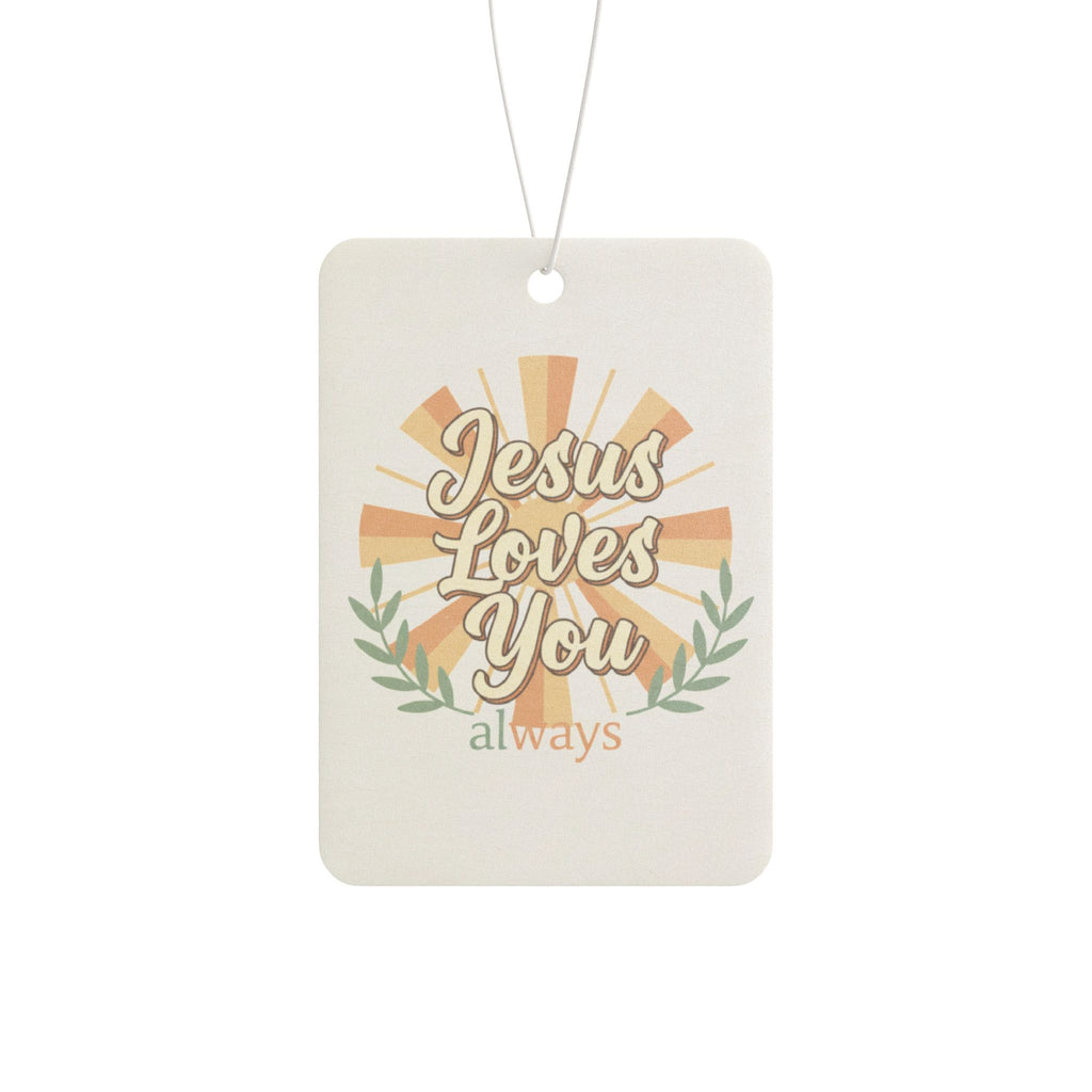 Jesus Loves You Car Air Freshener — Retro Sunburst Christian Scent Tag