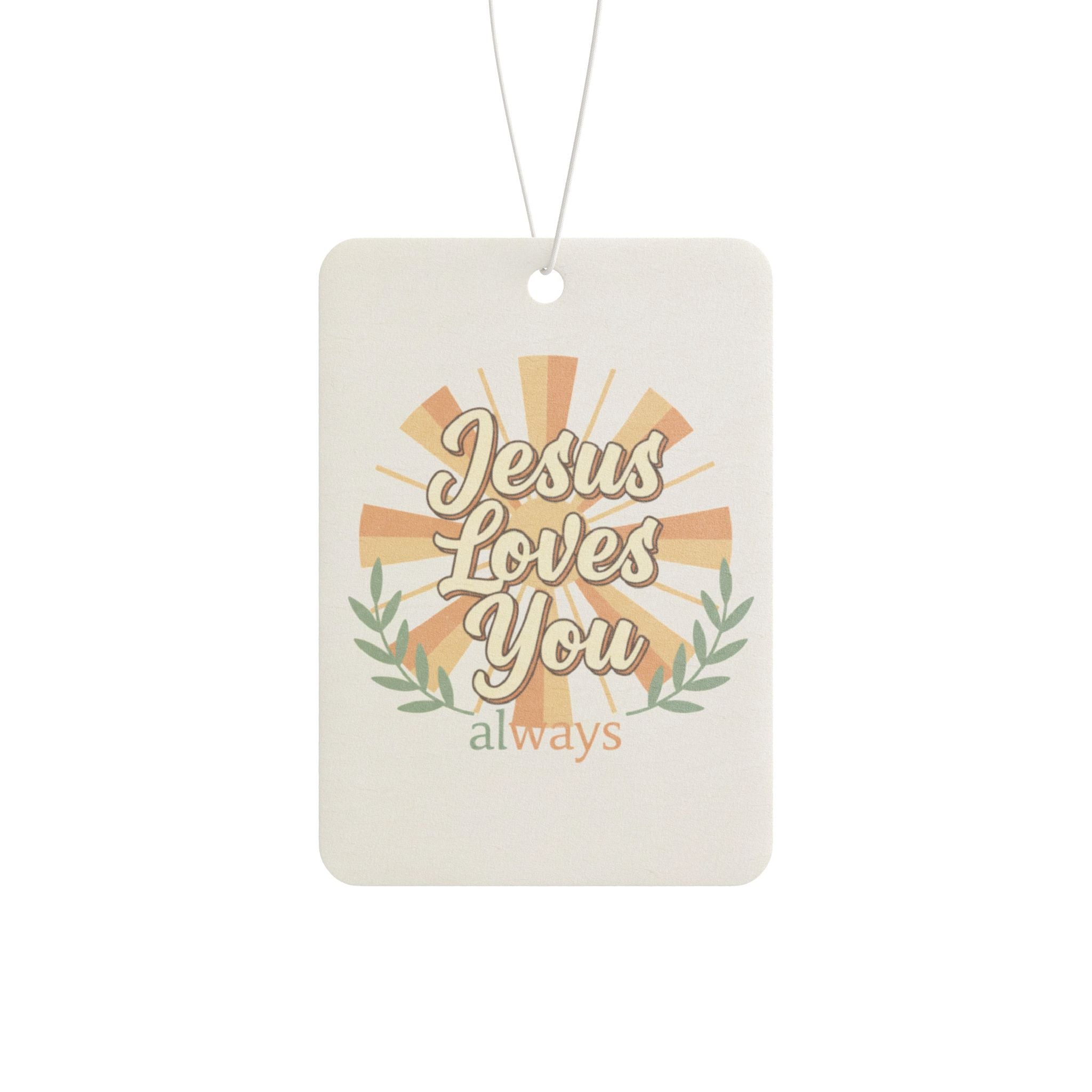 Jesus Loves You Car Air Freshener — Retro Sunburst Christian Scent Tag