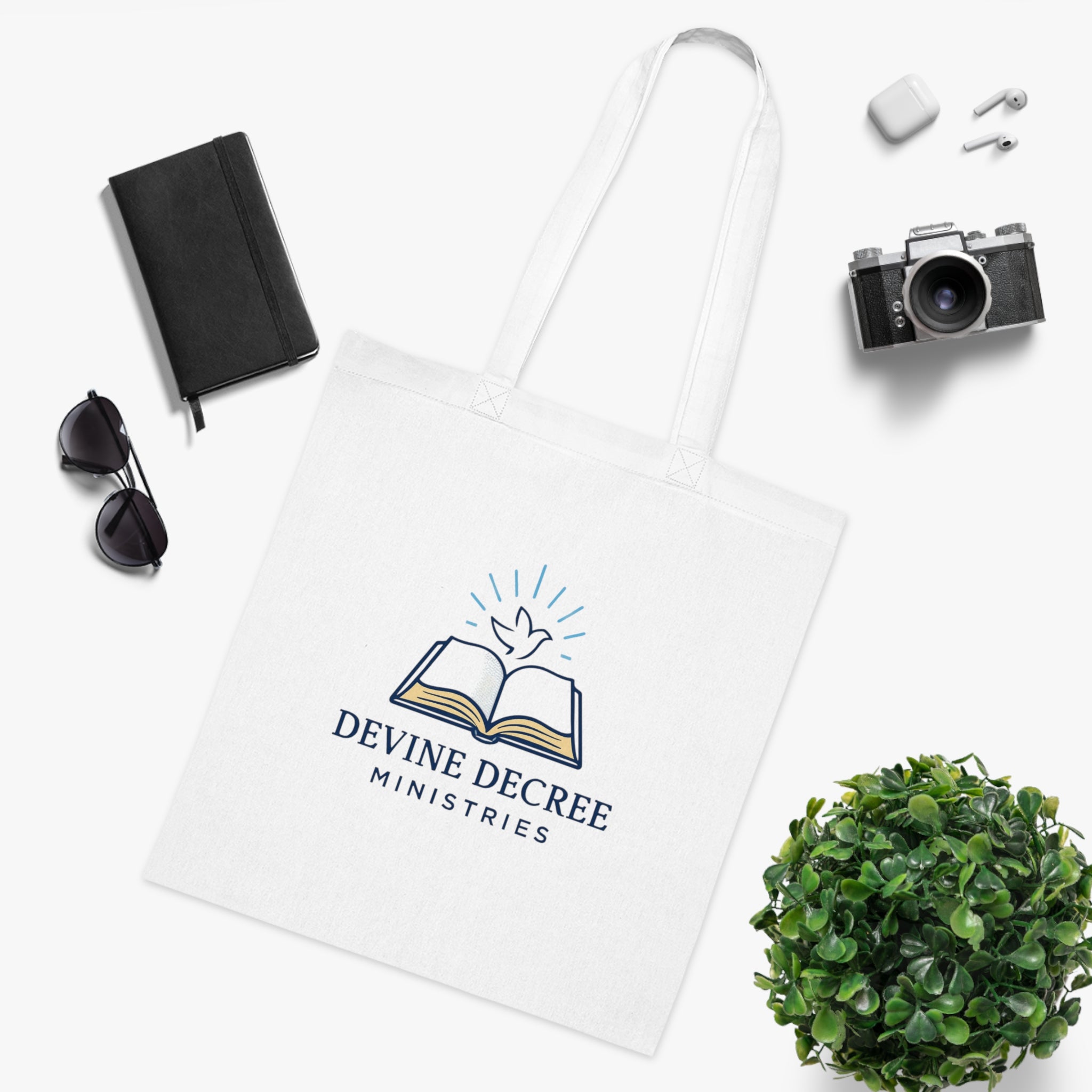 Devine Decree Ministries Cotton Tote — Inspirational Bible Dove Logo Tote Bag