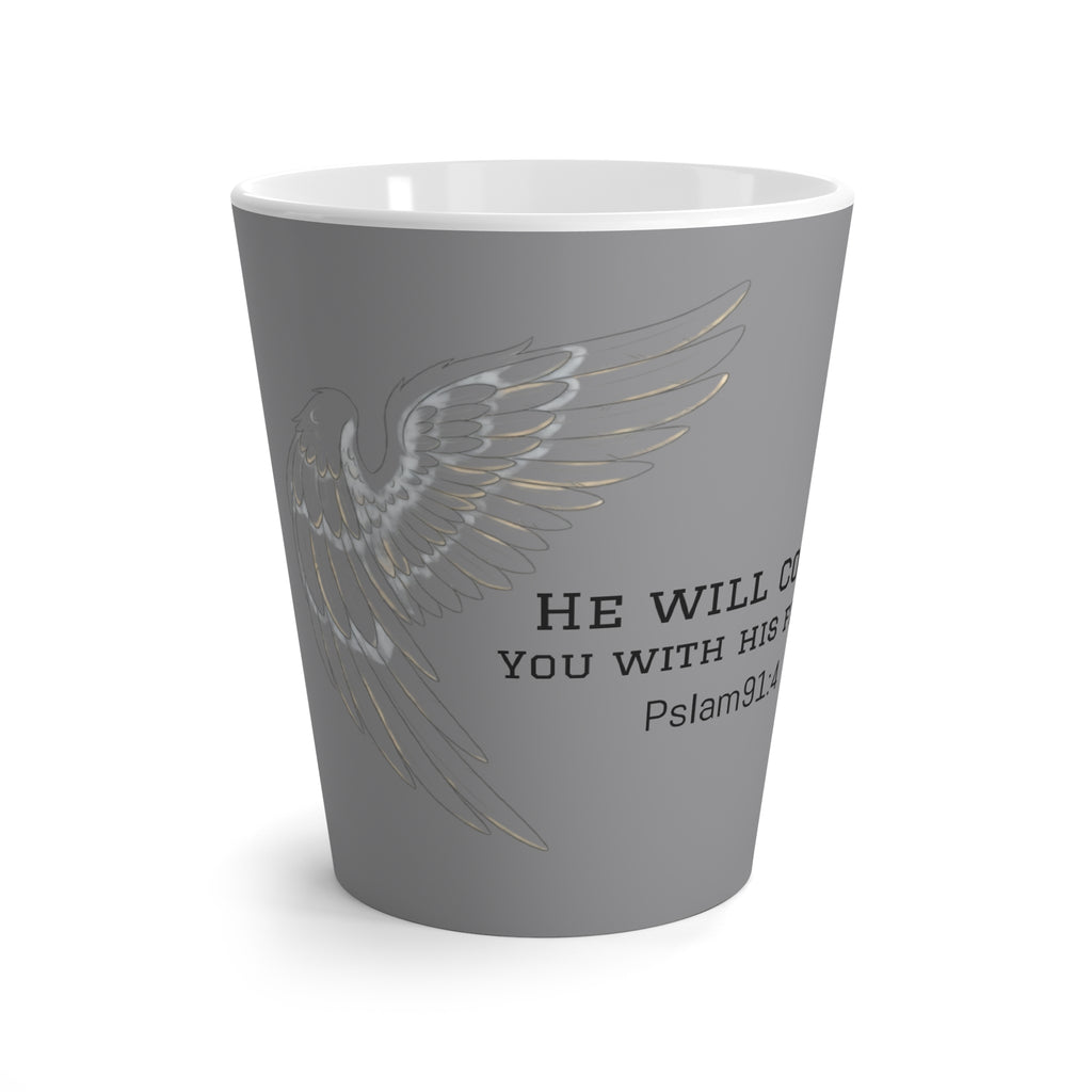Inspirational Psalm 91 Latte Mug — 'He Will Cover You With His Feathers' Faith Coffee Cup