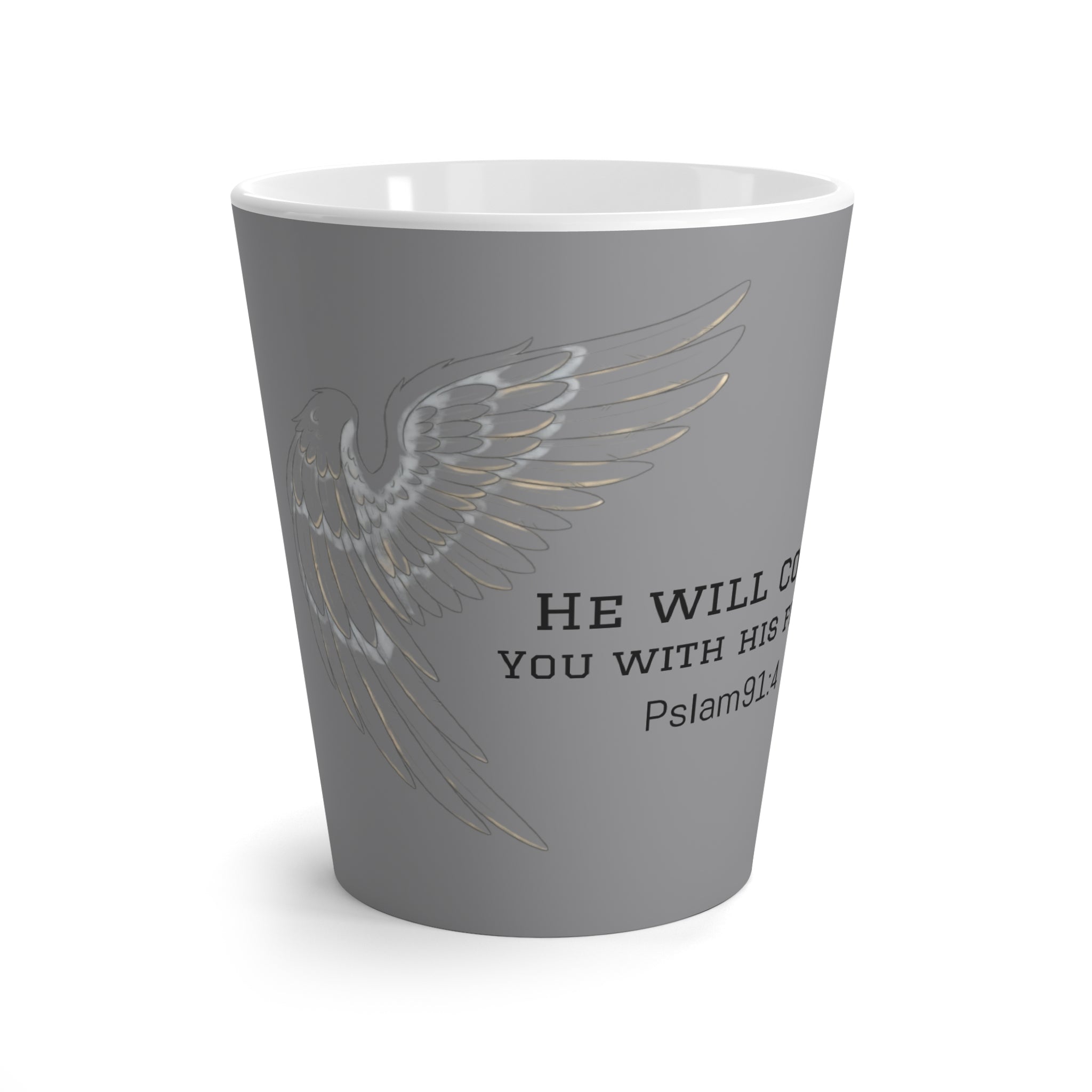 Inspirational Psalm 91 Latte Mug — 'He Will Cover You With His Feathers' Faith Coffee Cup