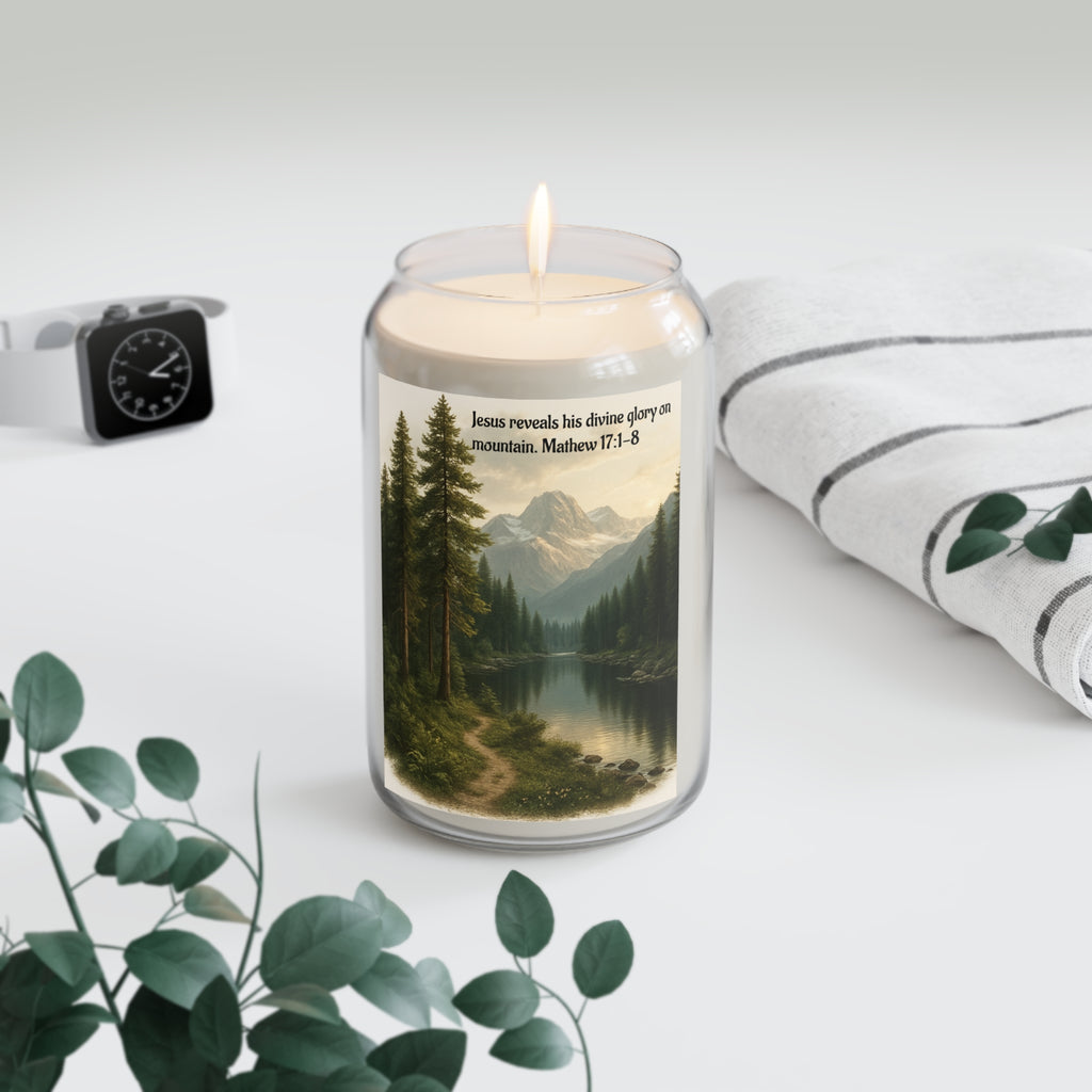 Mountain Scripture Soy Candle — Matthew 17:1-8 Scented Jar (13.75oz)