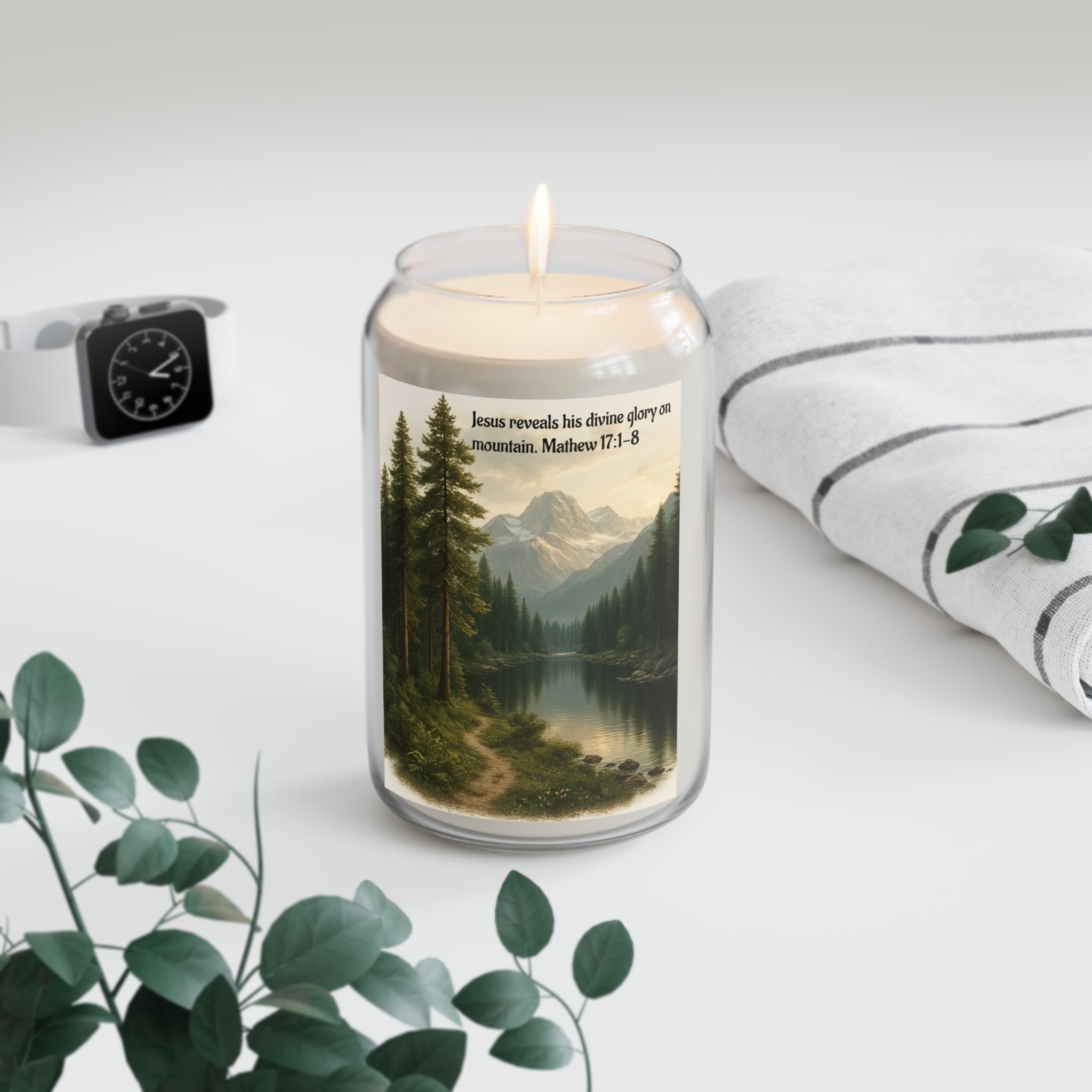 Mountain Scripture Soy Candle — Matthew 17:1-8 Scented Jar (13.75oz)