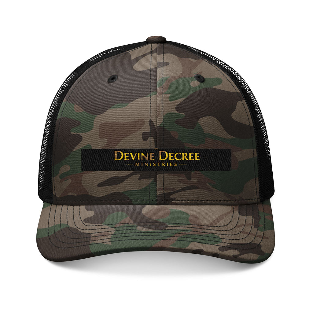Covered in Christ Camo Trucker Hat — Embroidered Christian Baseball Cap