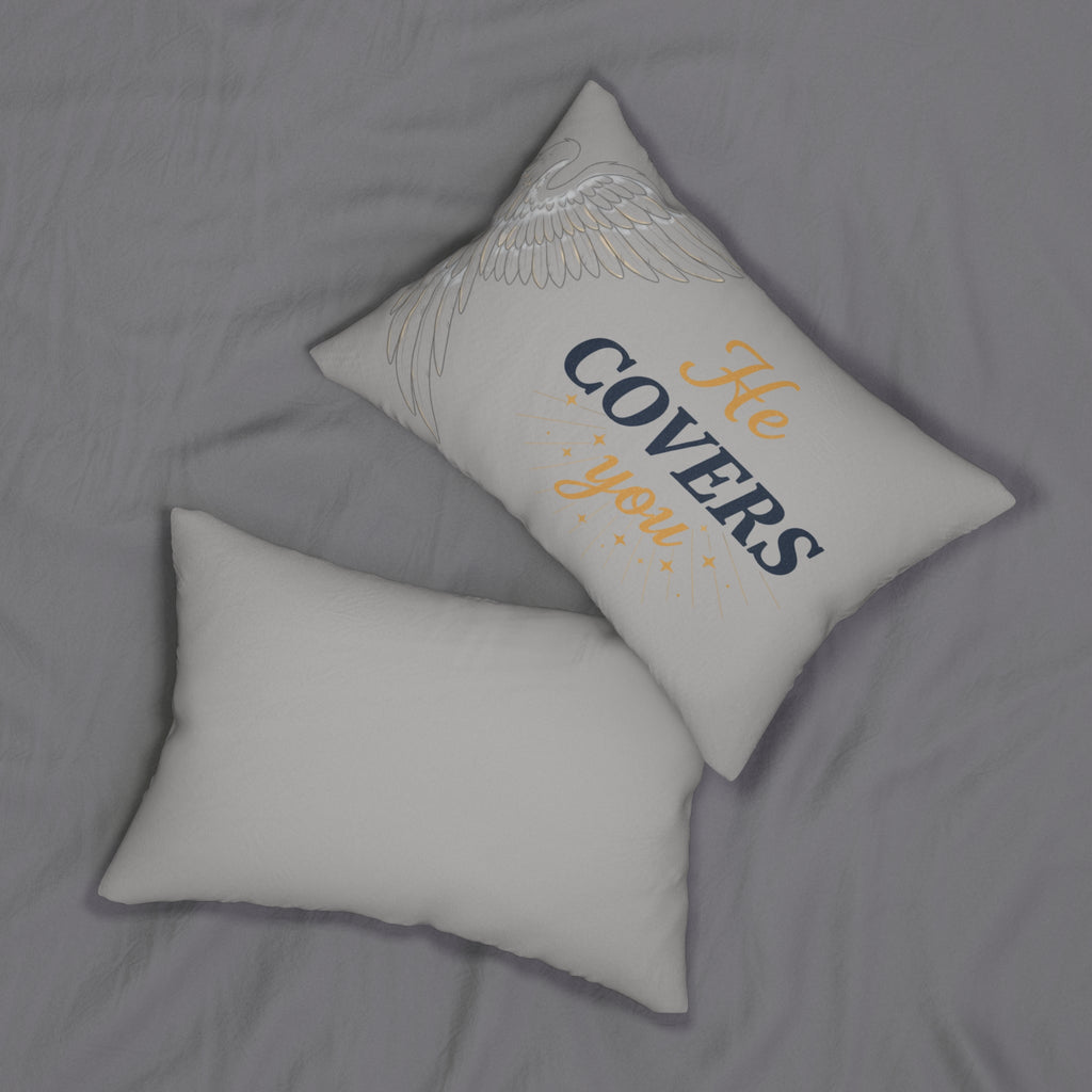 Lumbar Pillow — "He Covers You" Angel Wing Accent
