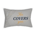 Lumbar Pillow — "He Covers You" Angel Wing Accent